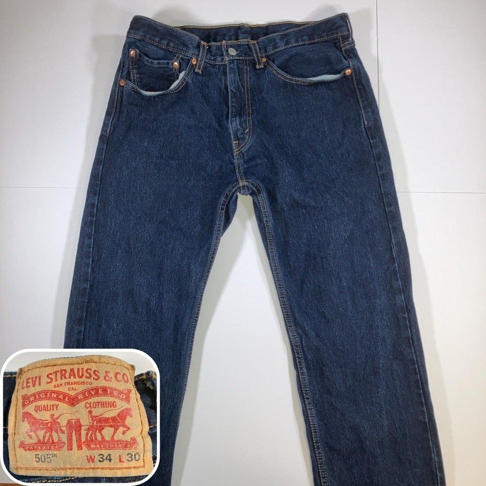 Levi's 505 Jeans Mens 34x30 Dark Wash Regular Straight Denim Zip Fly 5 Pocket
